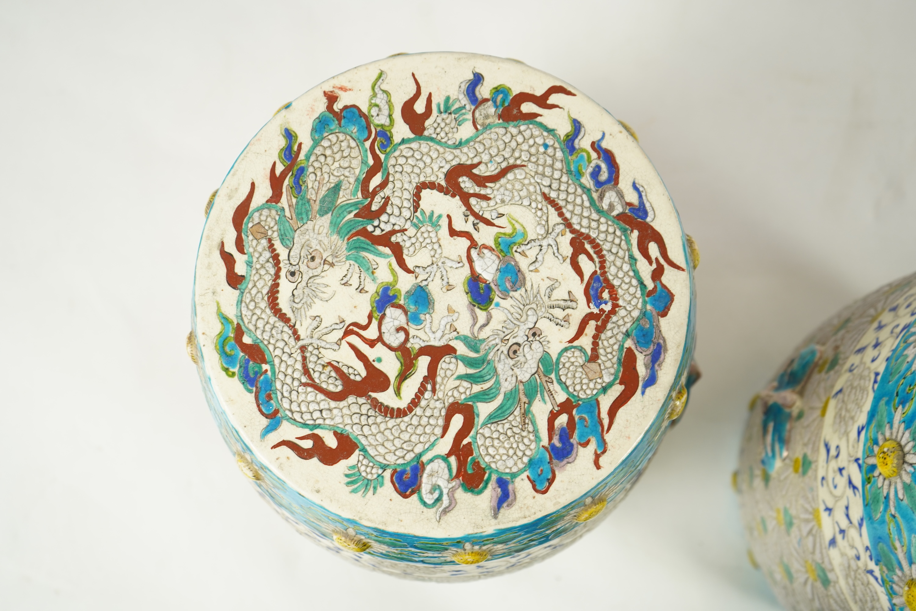 A pair of unusual Japanese Satsuma pottery garden seats, early 20th century